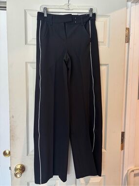 Express Black Wide-Leg Pants with White Side Piping
